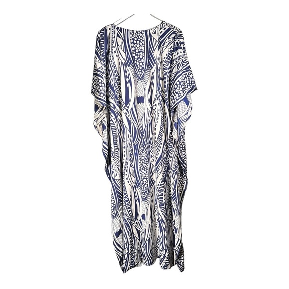 Vintage Sante Classics Mumu Kaftan Maxi Dress One Size Blue Abstract Print - Picture 2 of 12